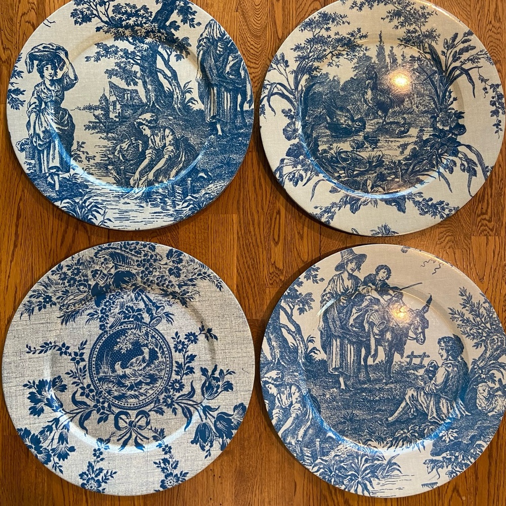 Set of 4 Blue and White Charger Plates